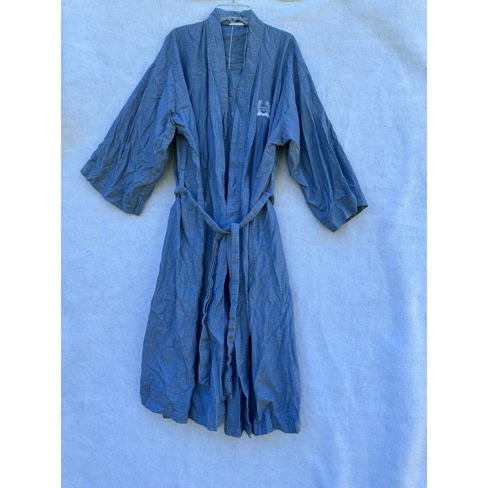 Vintage Christian Dior Monsieur Blue Chambray Kimono Robe One Size Intimates